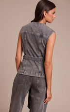 Indigo Round Neck Cinch Belted Denim Top