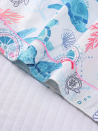 2pcs Women Pajama Set, Ocean Turtle Print, Ladies Homewear, Spring/Summer Holiday Outfit, Short Sleeve Polo Shirt And Shorts Suit