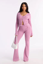 So Sweet Foldover Waist Flare Leg Pant Set - Cream