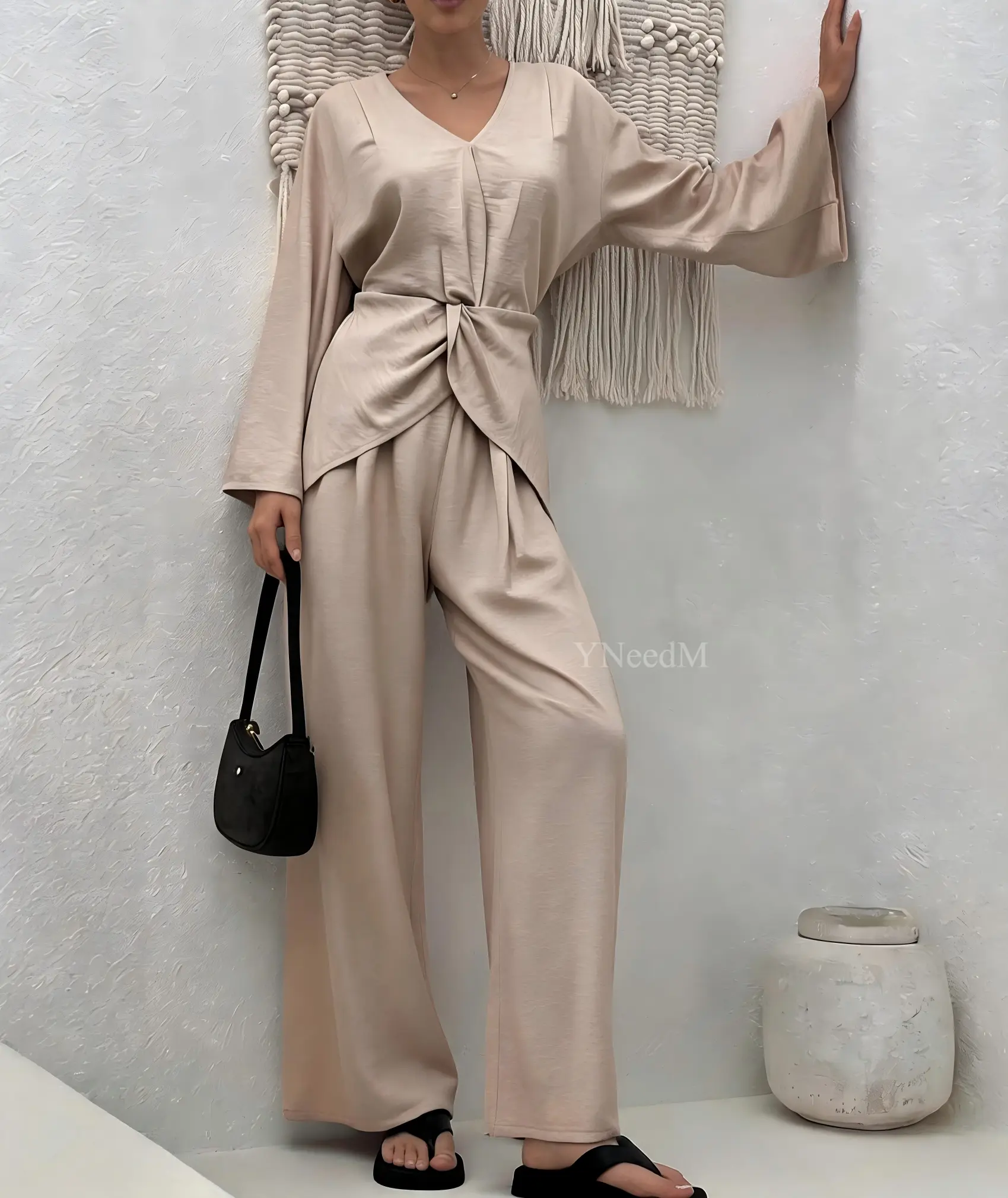 YNeedM Twisted Knot Waist Two Piece Modest Co Ord Set US One Size 2-8