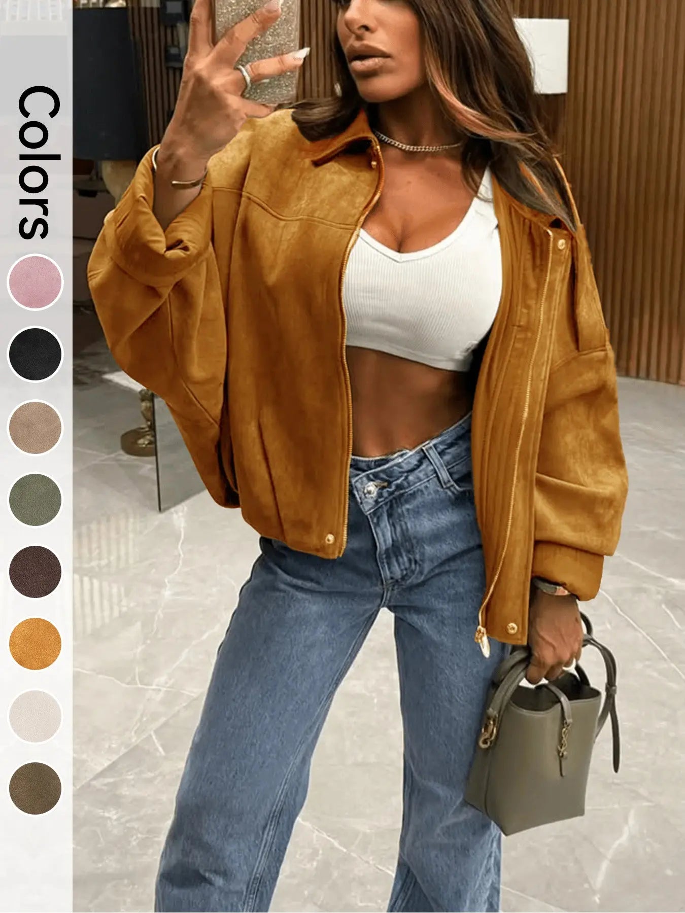 Women's Ultra-Loose Flight Jacket, Casual Zipper Comfortable Fall Daily Wear