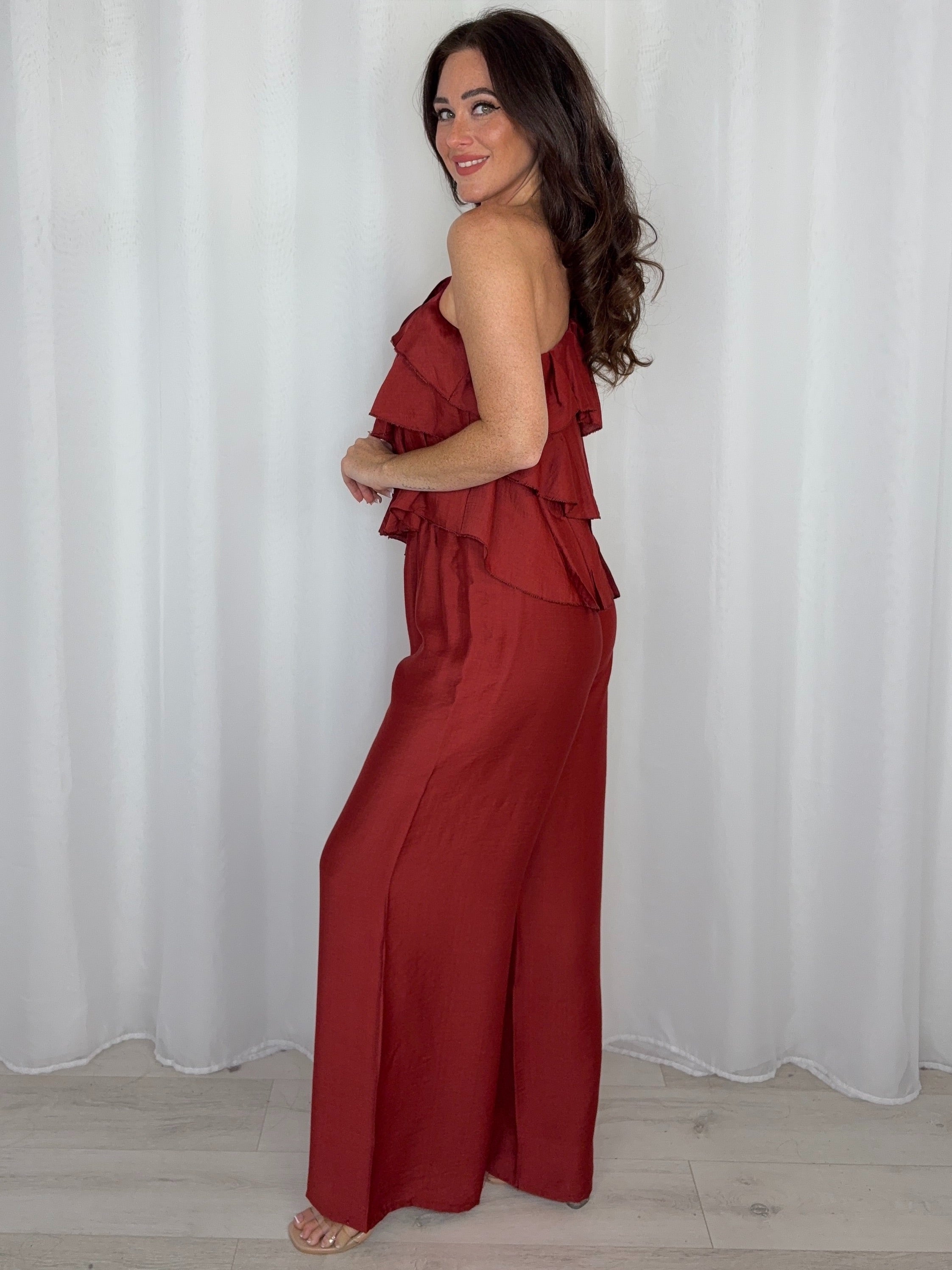 One Shoulder Layered Top And Trouser Co-Ord (3 Colours)