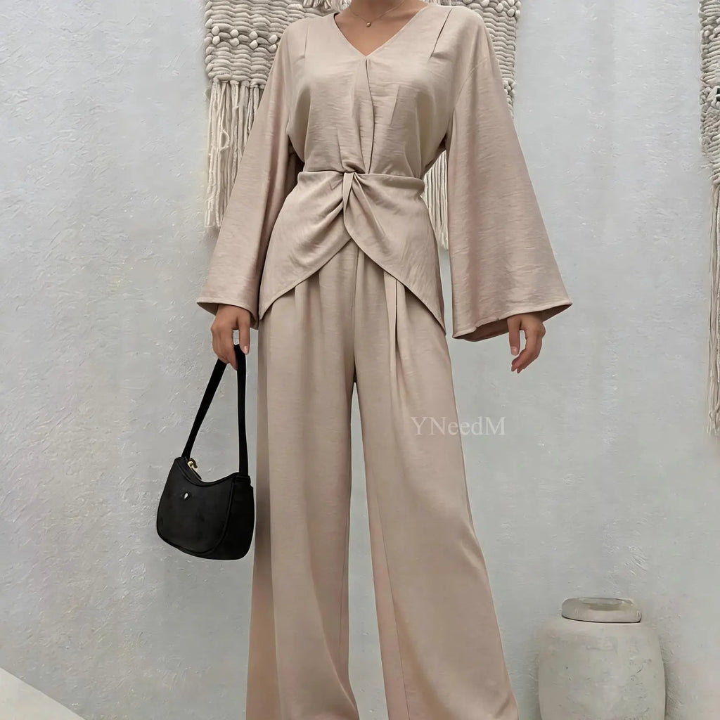 YNeedM Twisted Knot Waist Two Piece Modest Co Ord Set US One Size 2-8