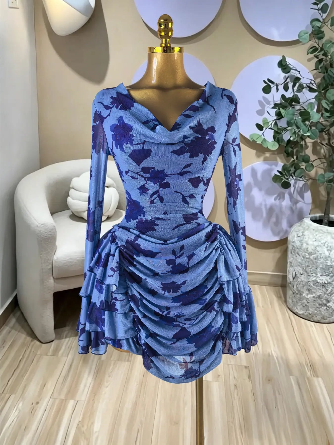 Elegant Women's Tie Dye Print Mini Dress,Layered Ruffle Bell Sleeve Bodycon V Neck Prom Dress, Vacation Beach Holiday Party Outfit Dress,Lady Casual Skirt,Female Brunch Dresses,Evening Birthday Cocktail Gown