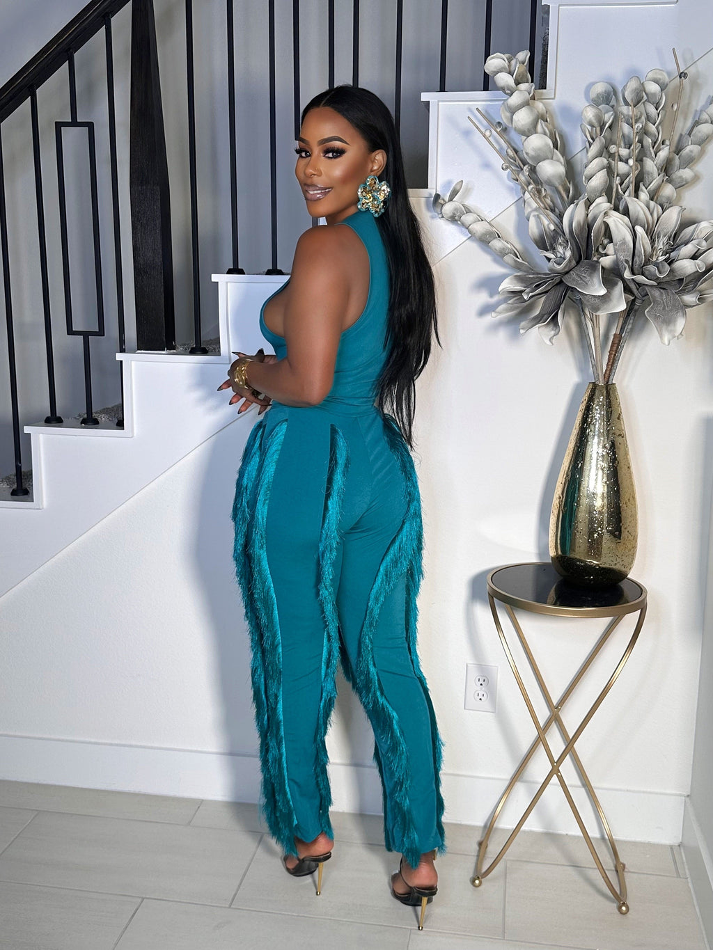 PARTY NEXT DOOR FRINGE PANTS SET (TEAL)
