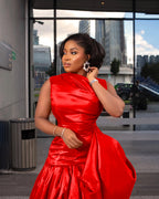 Sleeveless Cinch Waist Party Bubble Mullet Maxi Dresses-Orange
