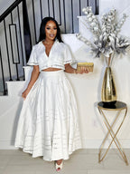 MAKE A WISH CLASSY WHITE FLARE SKIRT SET (WHITE)