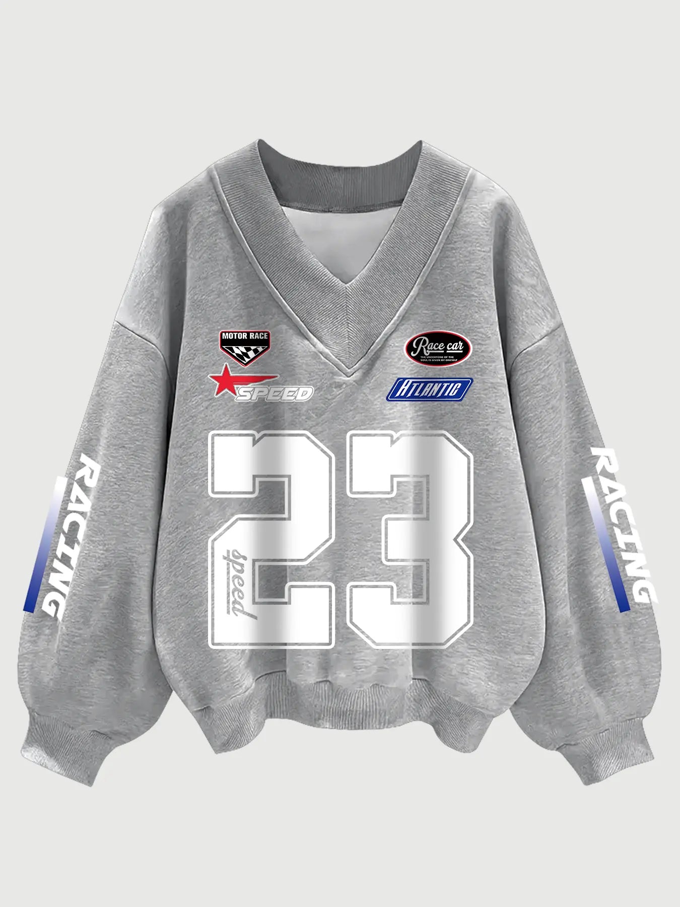 Women's Number Print V Neck Sweatshirt, Casual Long Sleeve Pullover for Fall & Winter, Women's Clothes for Daily Wear, Womenswear Tops