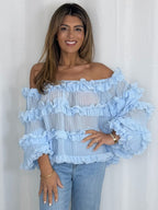 Pleated Frill Round Neck Top (4 Colours)