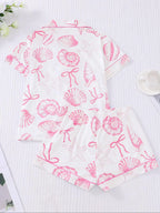 Women's All Over Print Button Front Top & Elastic Waist Shorts Pyjama Two-piece Set