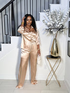 SO SILKY BUTTON DOWN PANTS SET (FRAPPE)
