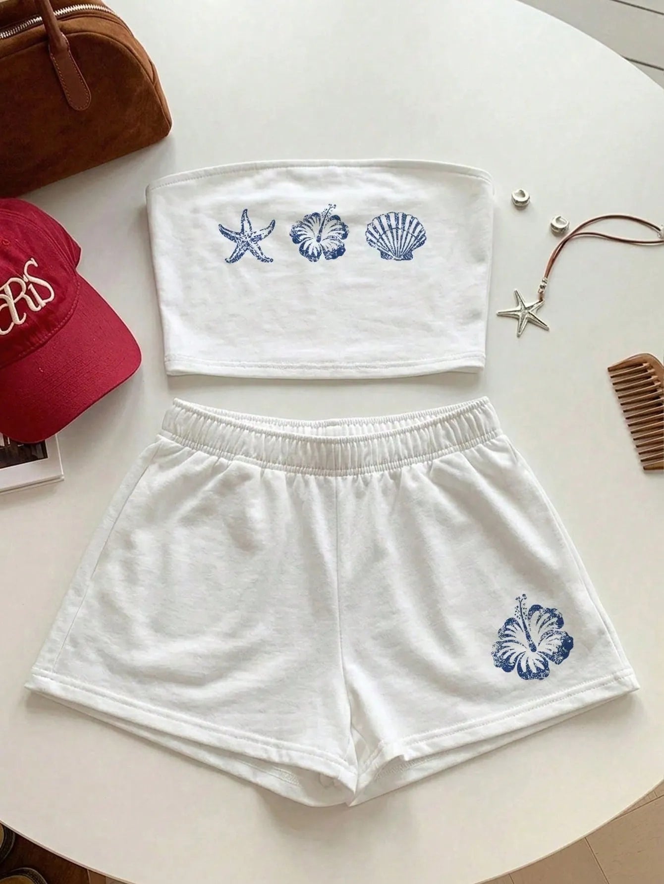 Comfortcana Women Summer Outfit,Pink And White Striped Tube Top & Shorts 2-Piece Set,Cute Casual Minimalist Everyday Versatile Resort Beach Outfit For Ladies