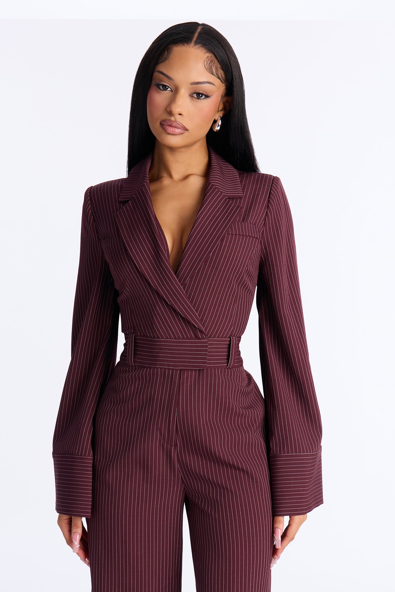 Kylie Blazer Pinstripe Wide Leg Jumpsuit - Black