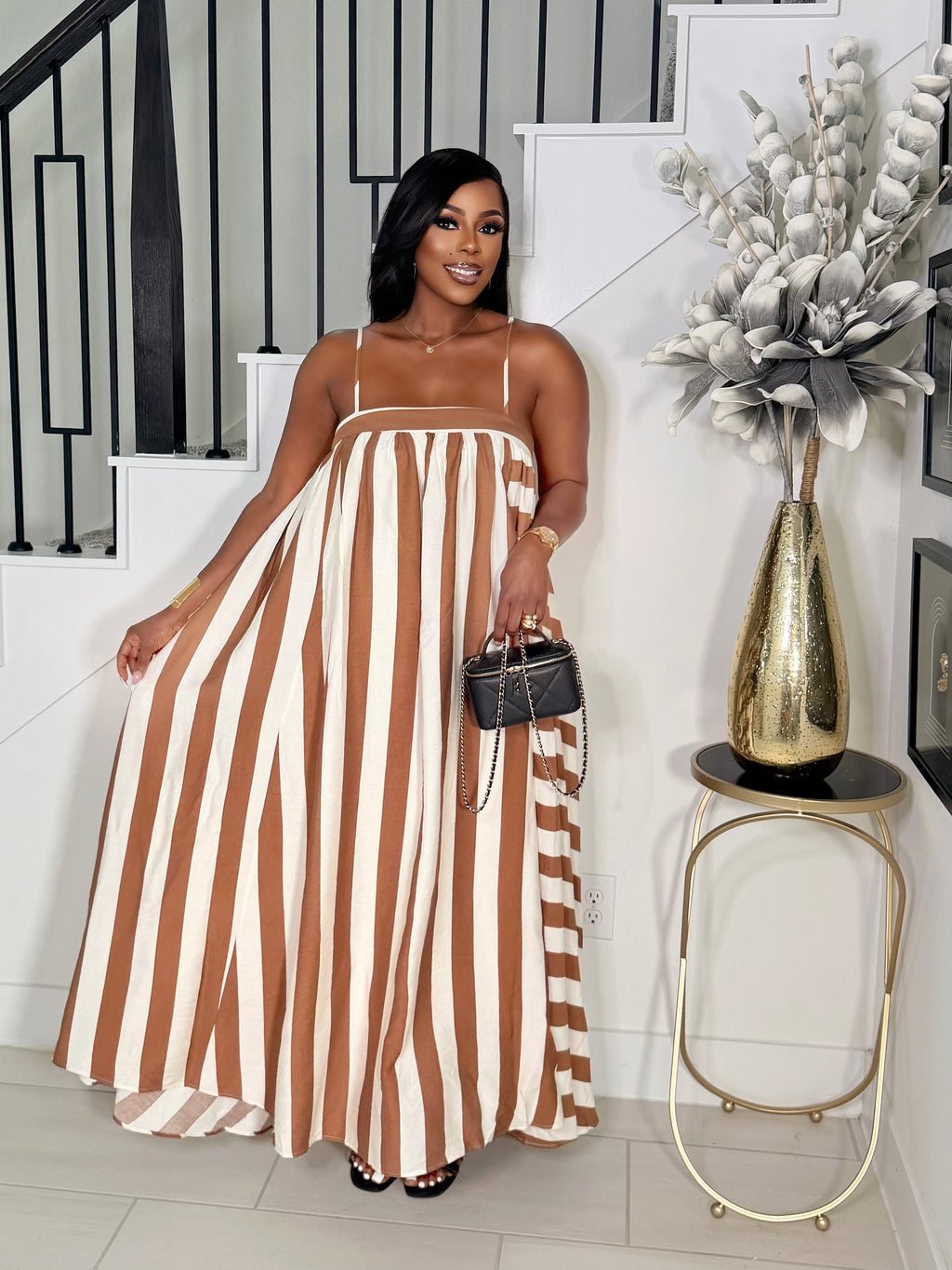 MAX IT UP STRIPY SUN DRESS (BROWN)