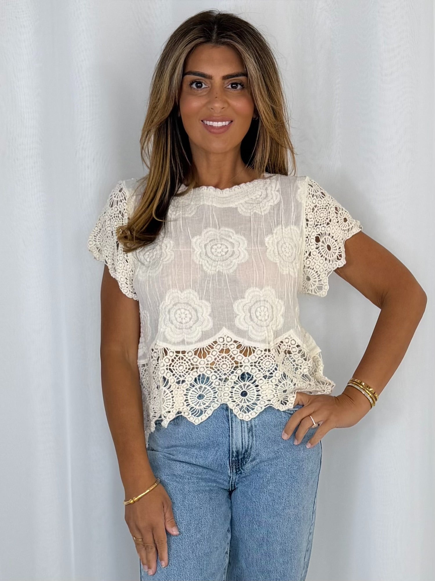 Crochet Scalloped Edge Hem Top With Scoop Neck (6 Colours)
