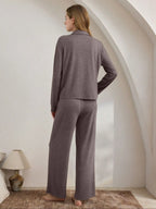Women's Casual Fall Winter Pajama Set, Soft Skin-Friendly Fabric, Long Sleeve Collared Lapel Design, Indoor Outdoor Wear, Two-Piece Sleepwear, Loungewear, Pjs, Homewear, Loungewear Pajamas Set
