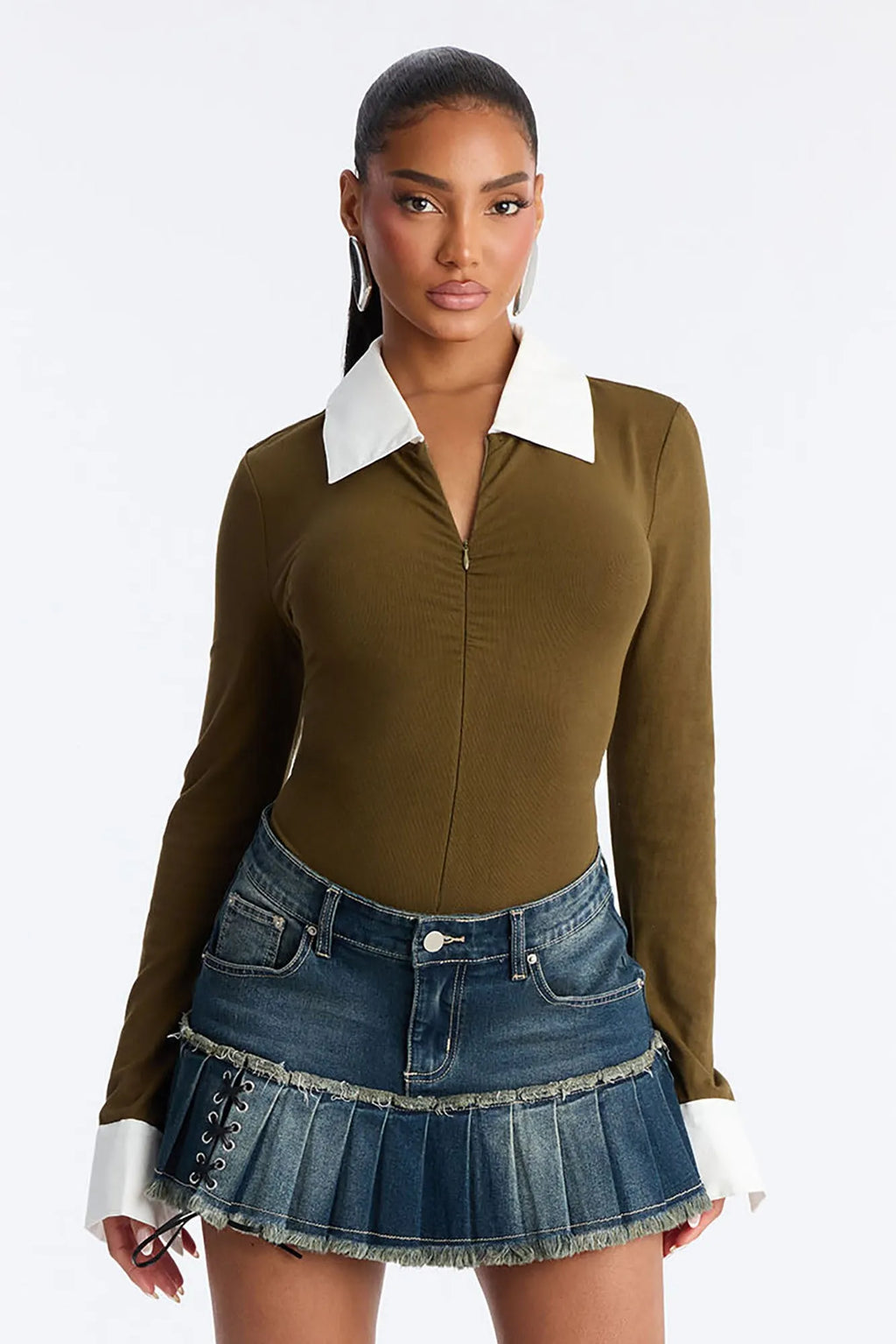 Ultimatum Collared Long Sleeve Bodysuit - Black/combo