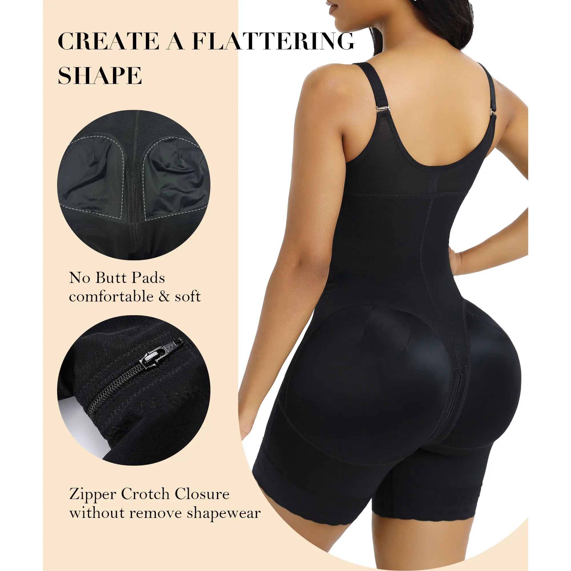 Women’s Fajas Colombianas shapewear  Tummy Control Butt Lifter Shaper with Zipper Crotch detachable shoulder strap Basic