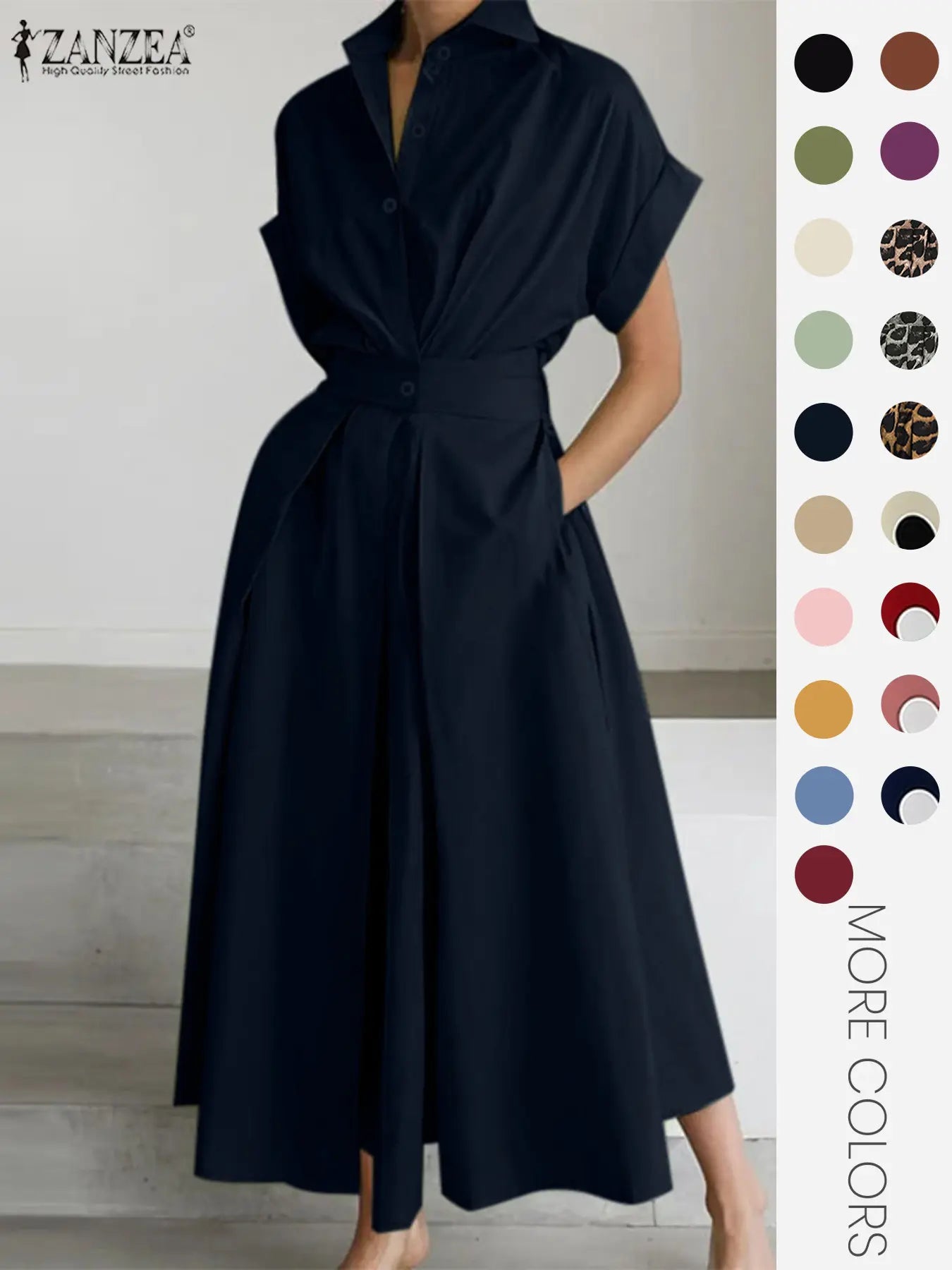 Women's Solid Color Woven Collared Shirt Dress, Basic Casual Short Sleeve Dress for Summer, Ladies Clothes for Daily Wear, Womenswear Fit, Piece, Buttoned Dress