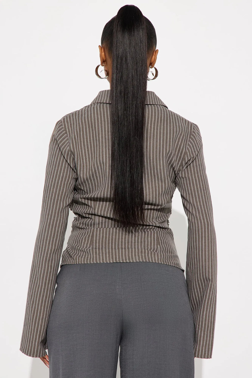Modern Girl Ruched Pinstripe Top - Blue/combo