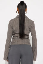 Modern Girl Ruched Pinstripe Top - Blue/combo