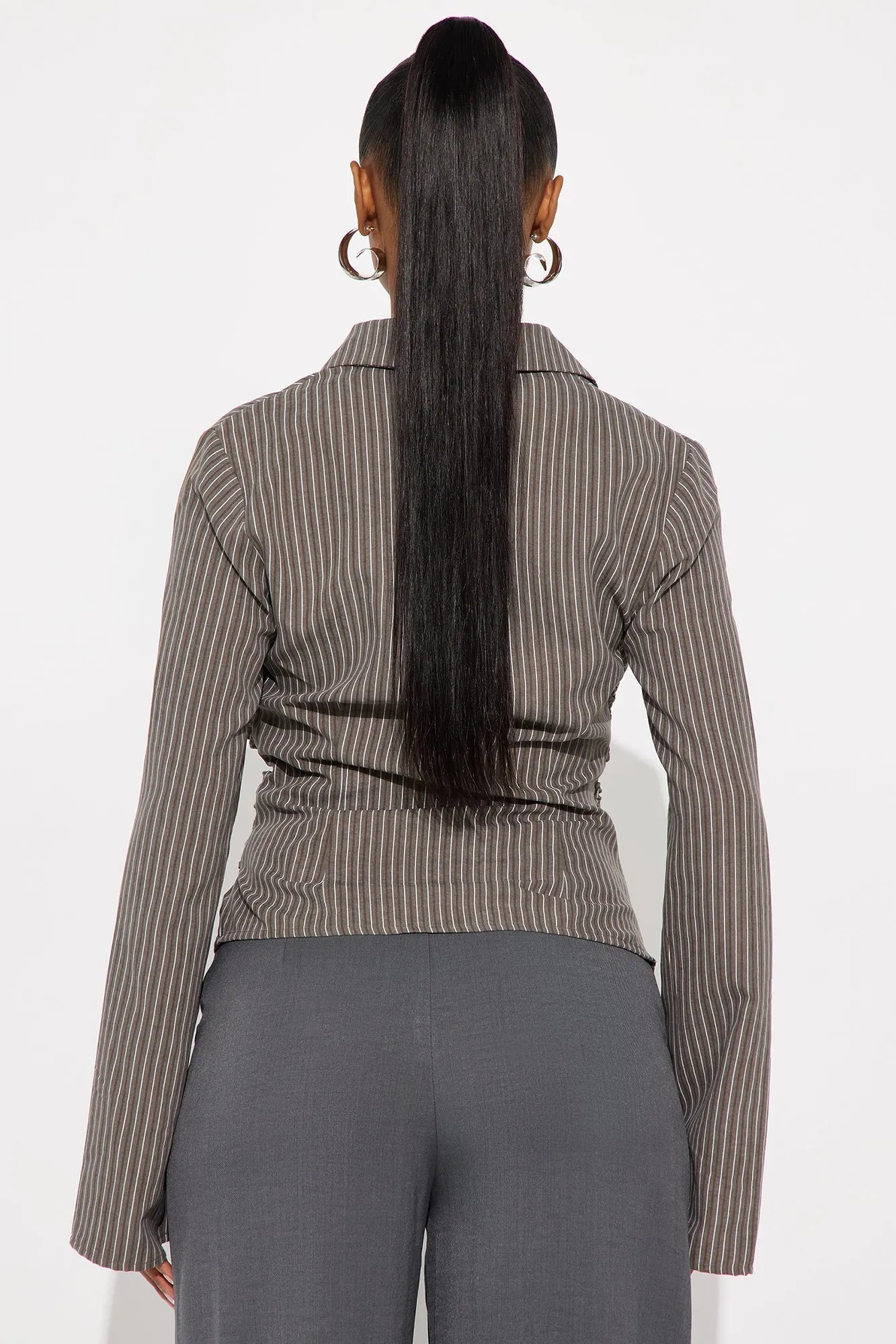 Modern Girl Ruched Pinstripe Top - Blue/combo