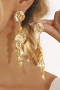Fashion Textured Leaf Disc Tassels Dangle Earrings