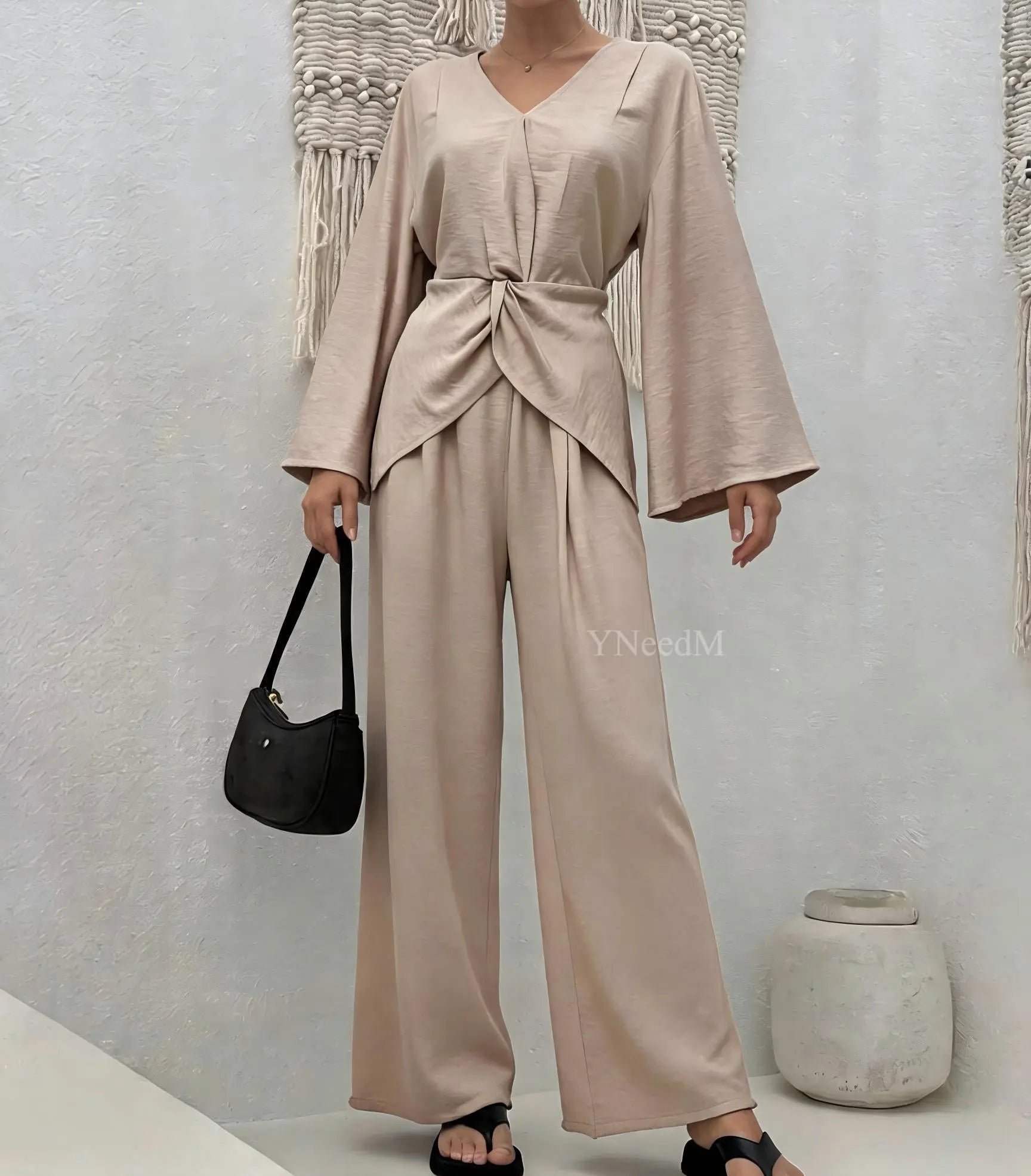 YNeedM Twisted Knot Waist Two Piece Modest Co Ord Set US One Size 2-8