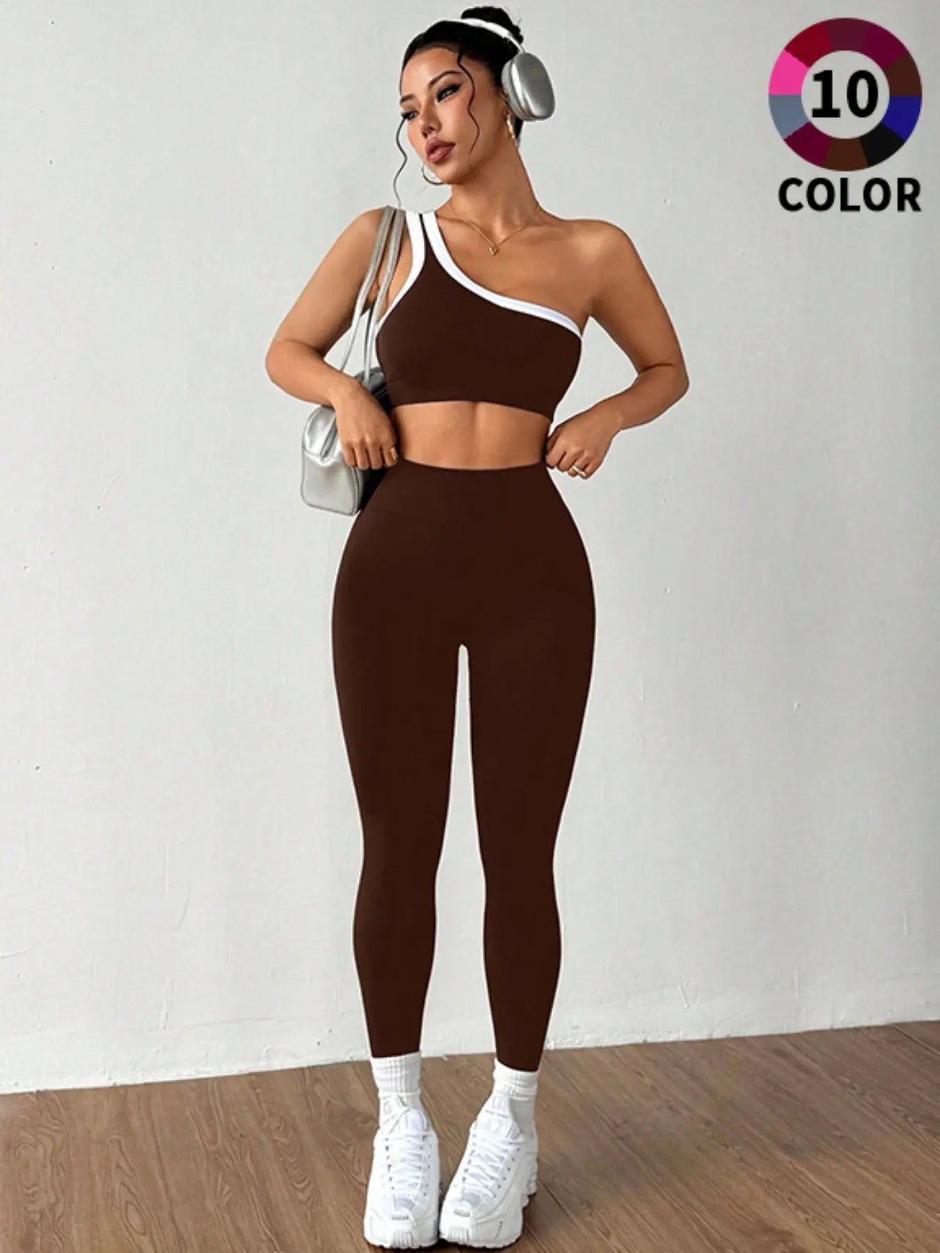 Women's Sportswear Set, Colorblock Design Slim Fit Yoga, Outdoor Women Elastic Sports Suit, Fall & Winter Style