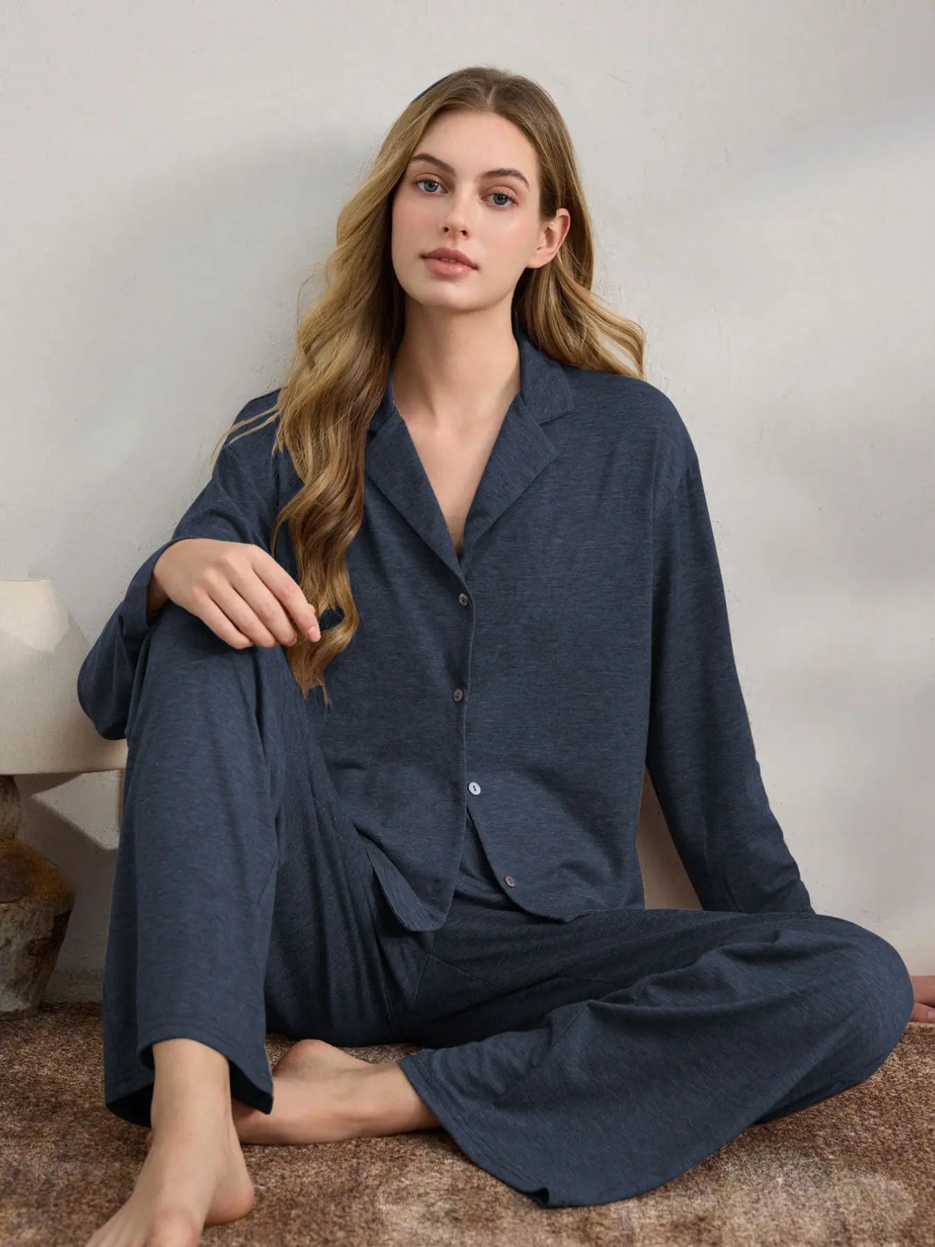 Women's Casual Fall Winter Pajama Set, Soft Skin-Friendly Fabric, Long Sleeve Collared Lapel Design, Indoor Outdoor Wear, Two-Piece Sleepwear, Loungewear, Pjs, Homewear, Loungewear Pajamas Set