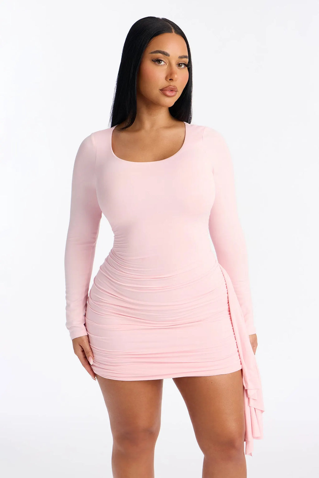 Melina Ruched Draped Mini Dress - Black