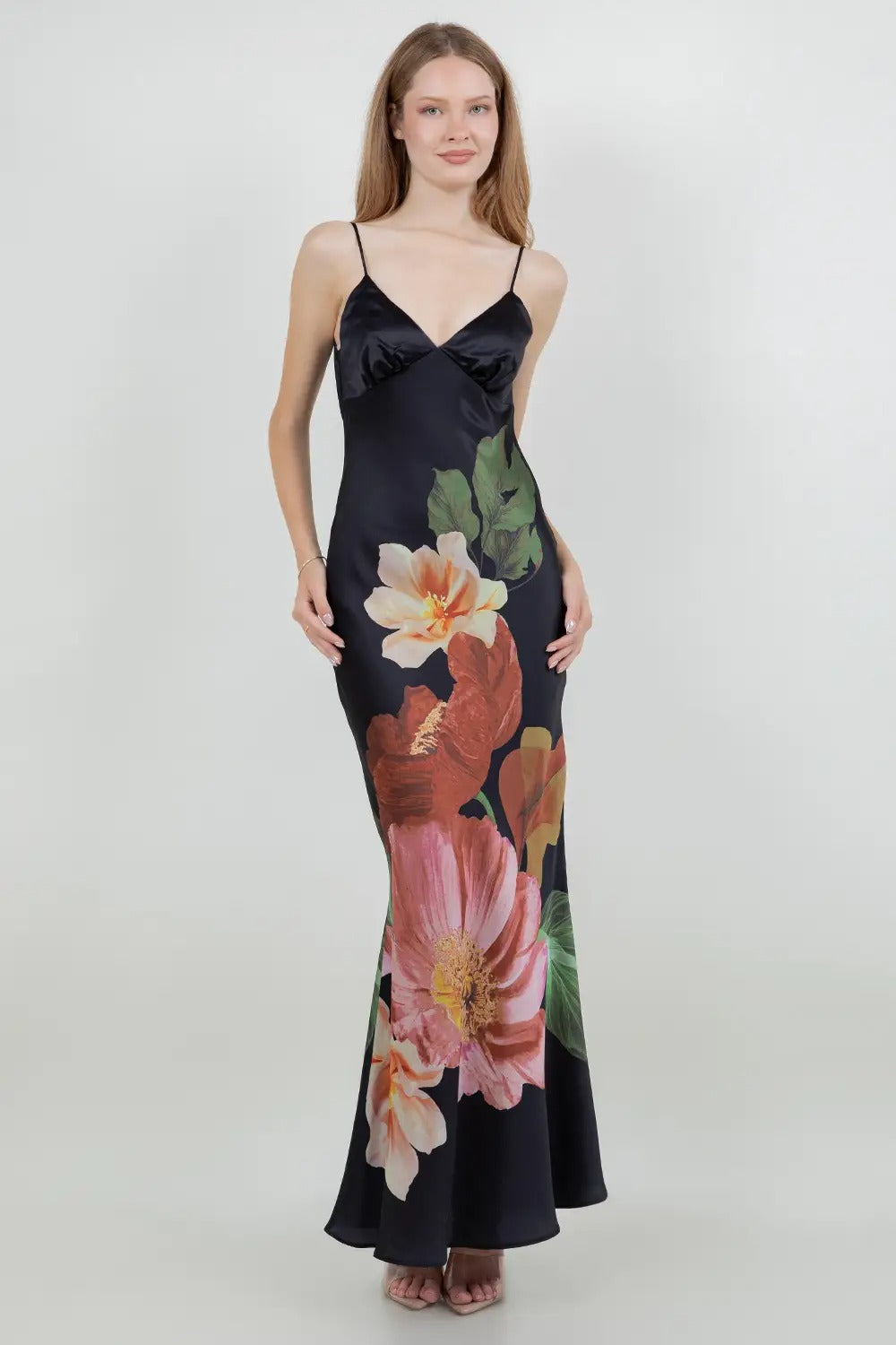 Floral Satin Slip Maxi Dress