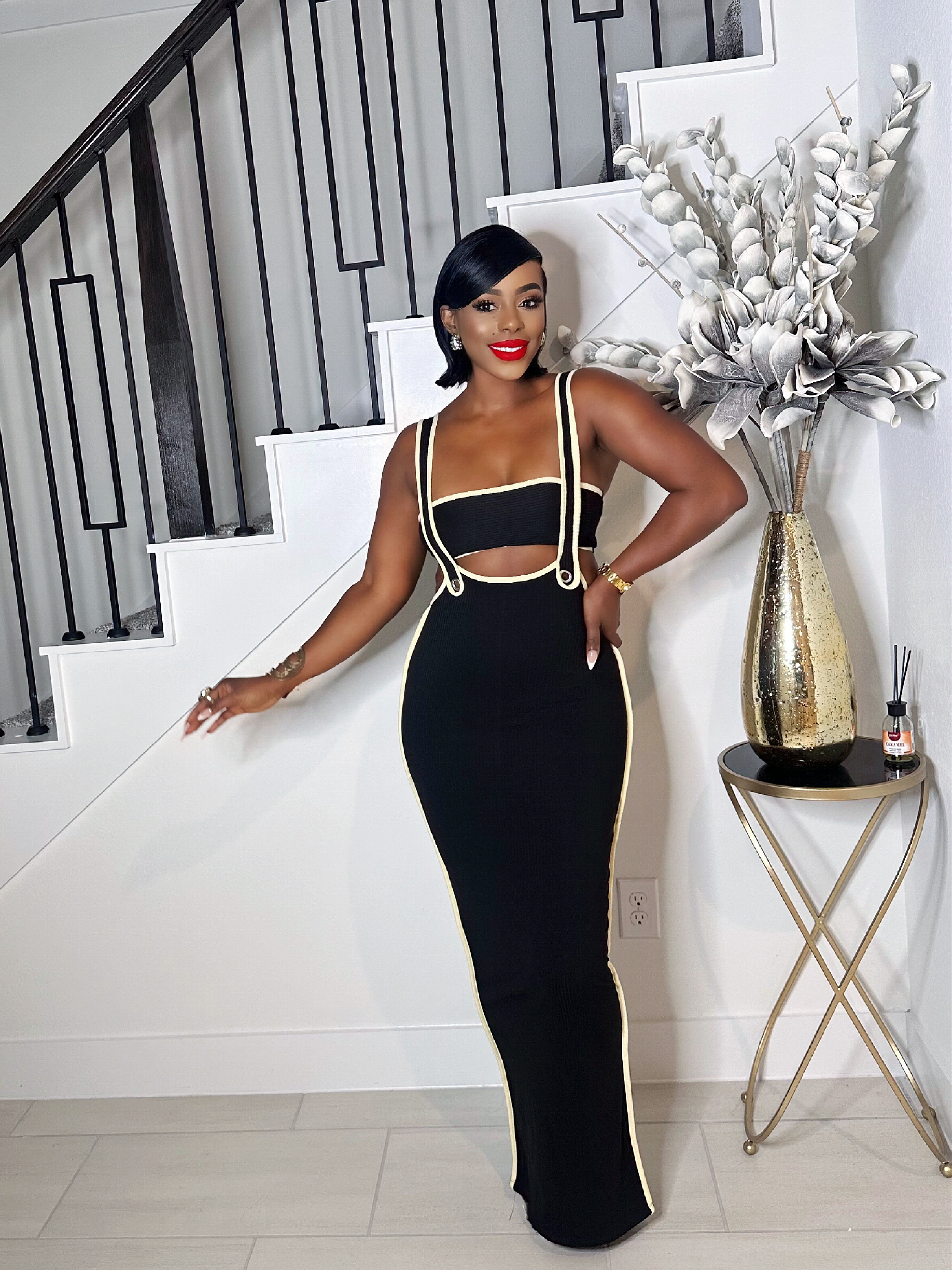 MEGAN 2 PIECE DRESS SET (BLACK)