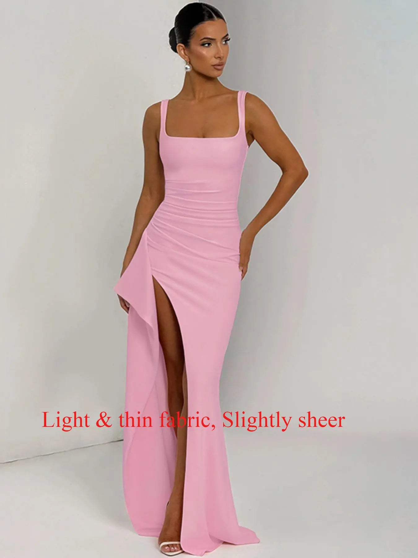 Women's Plain Split Thigh Backless Dress, Elegant Sexy Sleeveless Dress for Party Club Dating Wear, Ladies Clothes for All Seasons, Floor Length Slip Dress, Evening Party Dresses