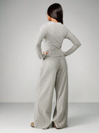 Women's 2-Piece Wide Leg Pants and Long Sleeve Striped Set, Casual Spring & Fall Knit Cardigan, Perfect for Comfort and Fashion