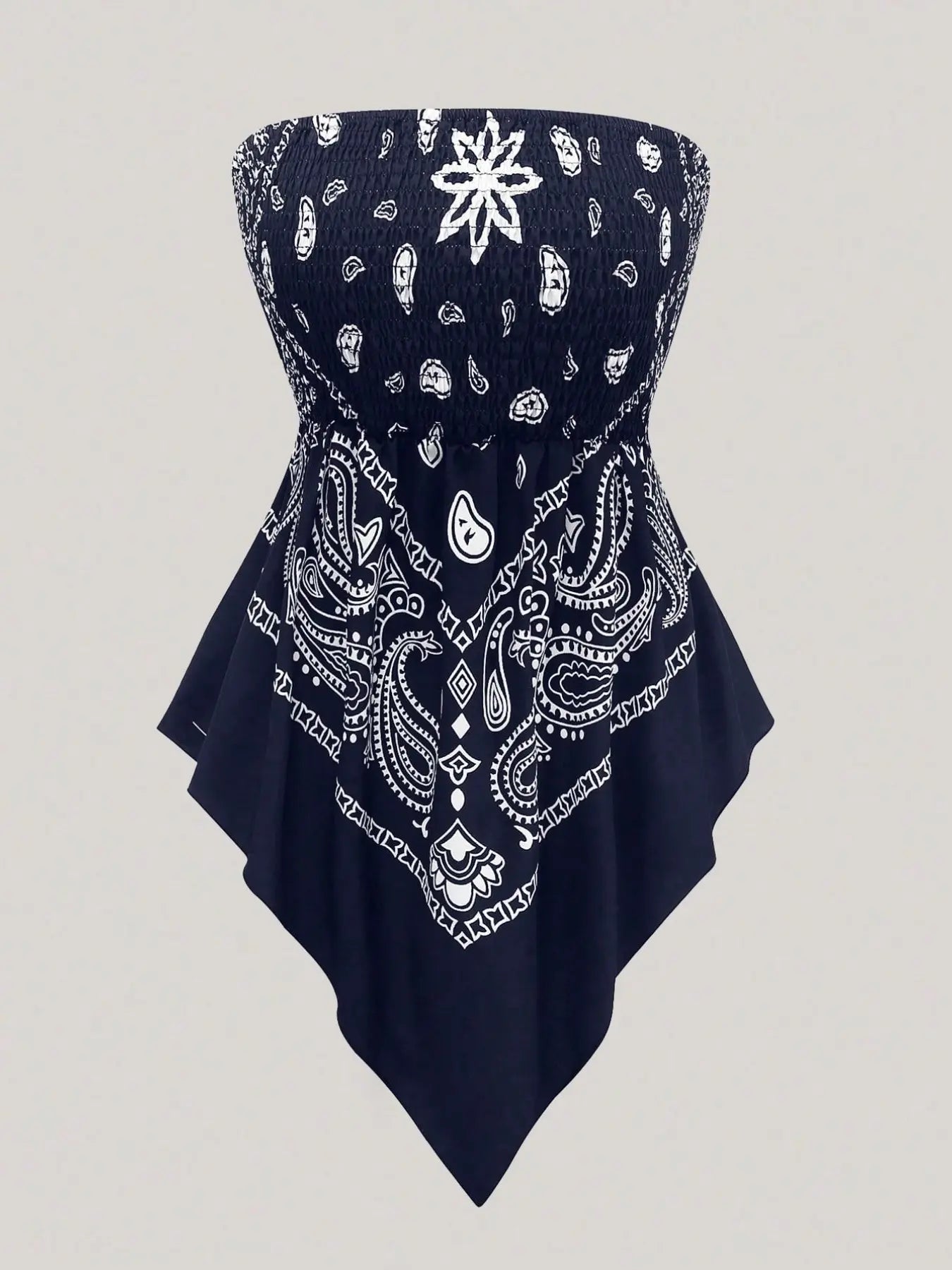 Women's Ethnic Print Strapless Top, Boho Style Asymmetric Hem Tube Top, Casual Summer Fashion, Perfect for Outing and Vacation