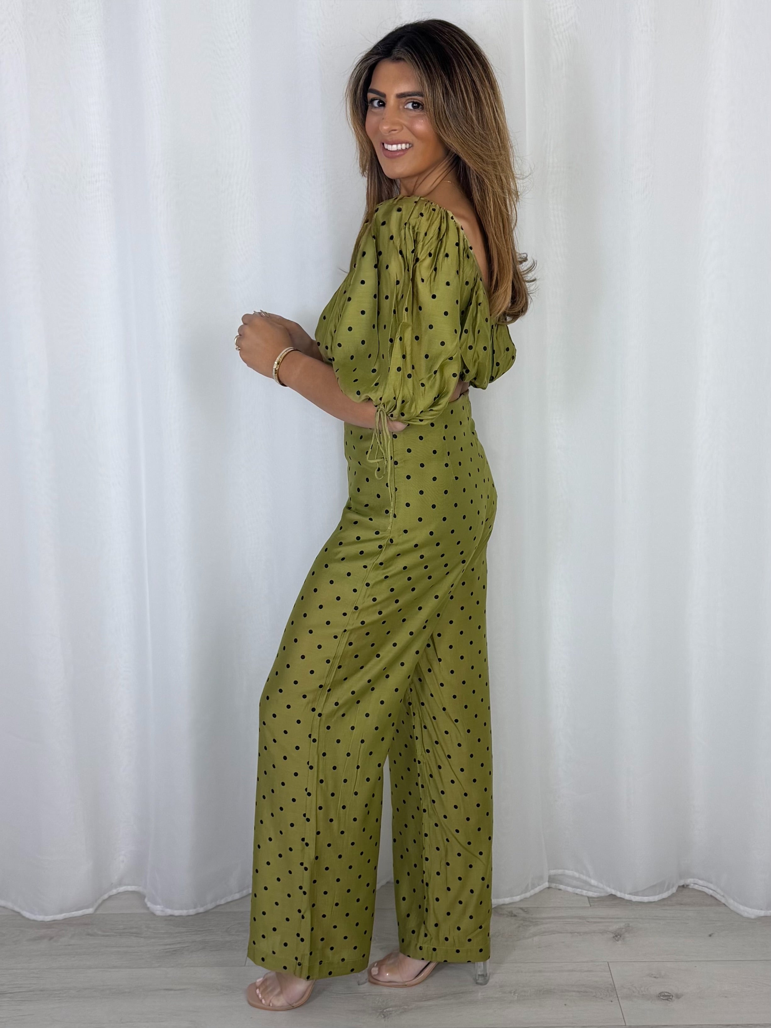 Polka Dot Balloon Crop Top & Trouser Co-Ord (2 Colours)