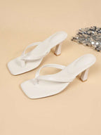 Square Toe Wide Foot Thong Sandals With Thin Heel, Versatile Outdoor Wear Thin Heel Thong Flip Flops For Women, Chic & Elegant