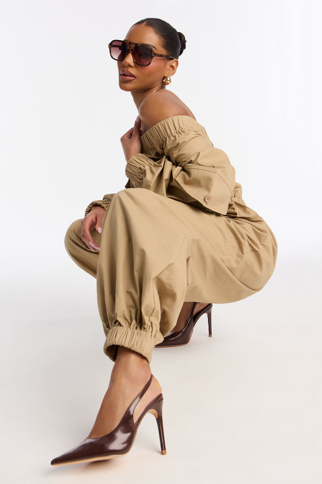 Tasha Off Shoulder Balloon Leg Jumpsuit - Black