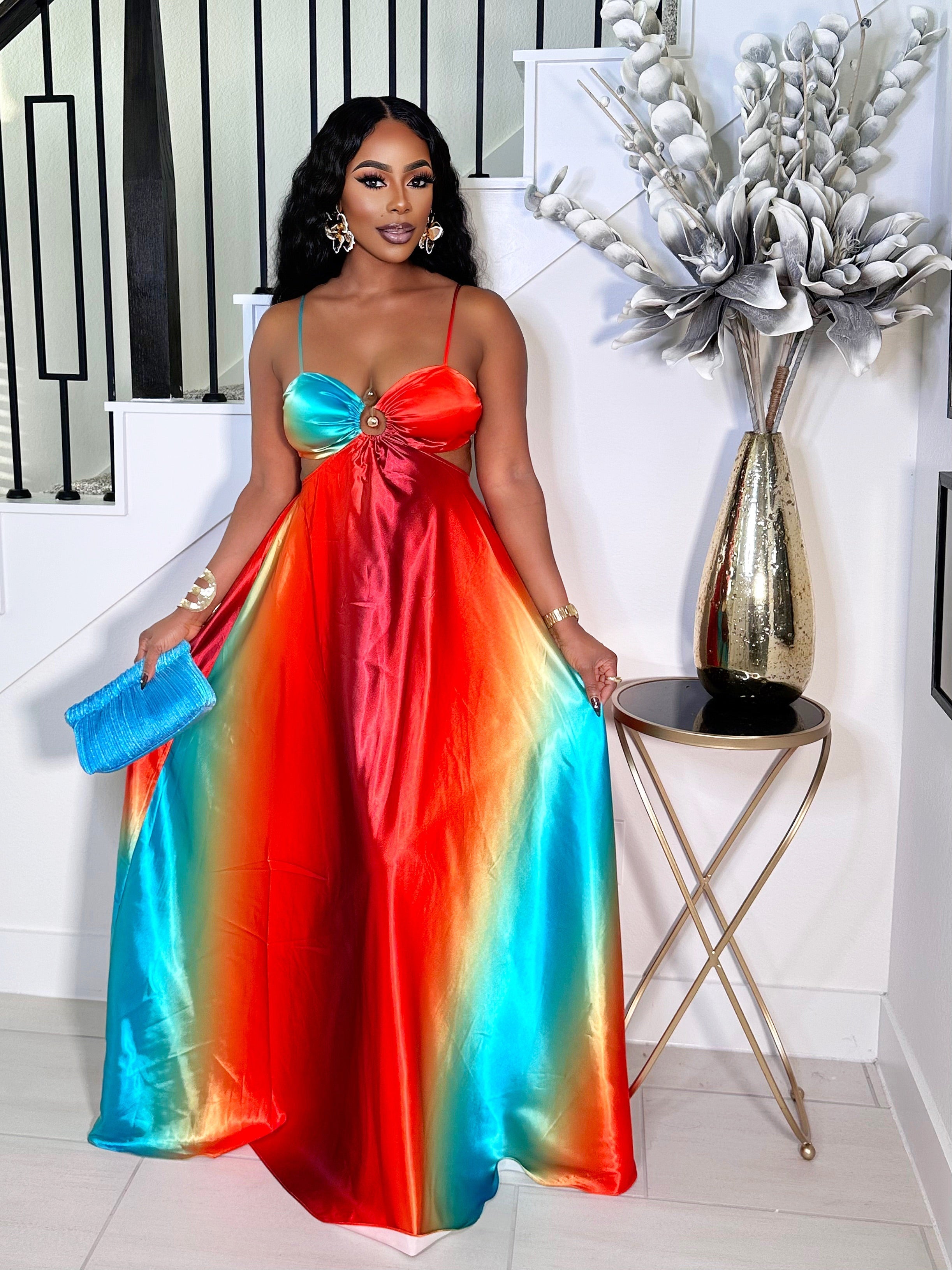 FLAMIN HOT MAXI CUTOUT DRESS