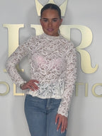 Lace Peplum Frill Long Sleeve Top (2 Colours)