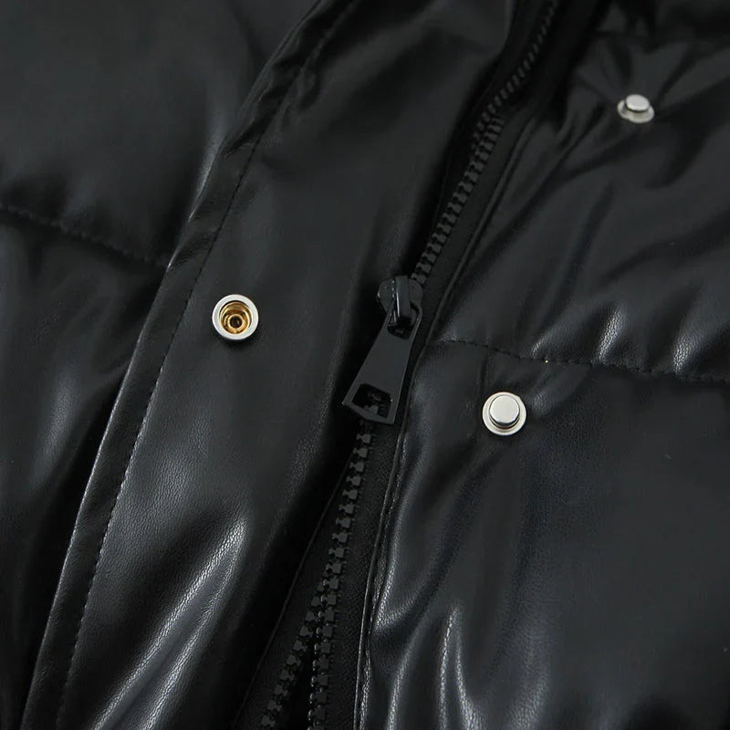 PU leather quilted jacket for women