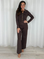 Gold Button Ruched Top And Trouser Co-Ord (2 Colours)