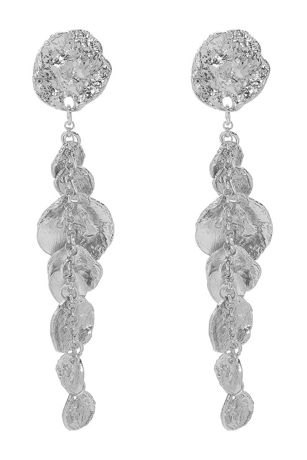 Fashion Textured Leaf Disc Tassels Dangle Earrings