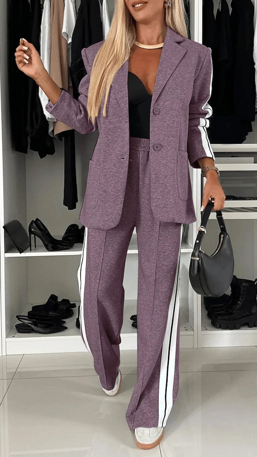 Women's Formal Fashion Set Lapel Long Sleeve Casual Suit