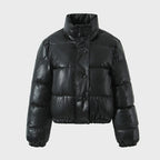 PU leather quilted jacket for women