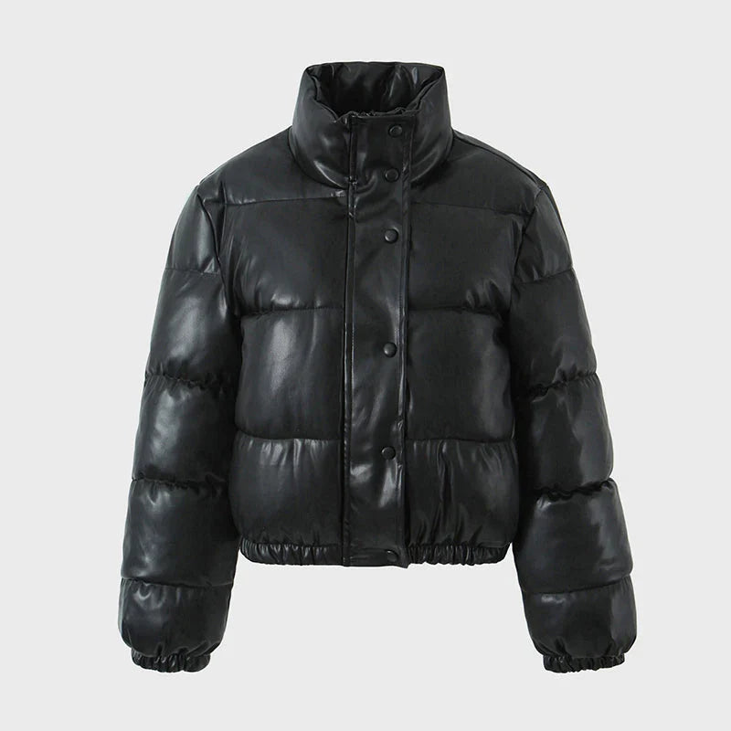 PU leather quilted jacket for women