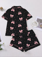 Women's Valentine's Day Sleepwear Set, Bow Print Pajamas