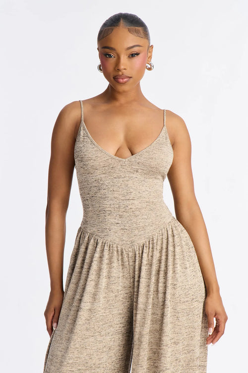 Alania 2 Piece Draped Sweater Balloon Leg Jumpsuit - Brown/combo