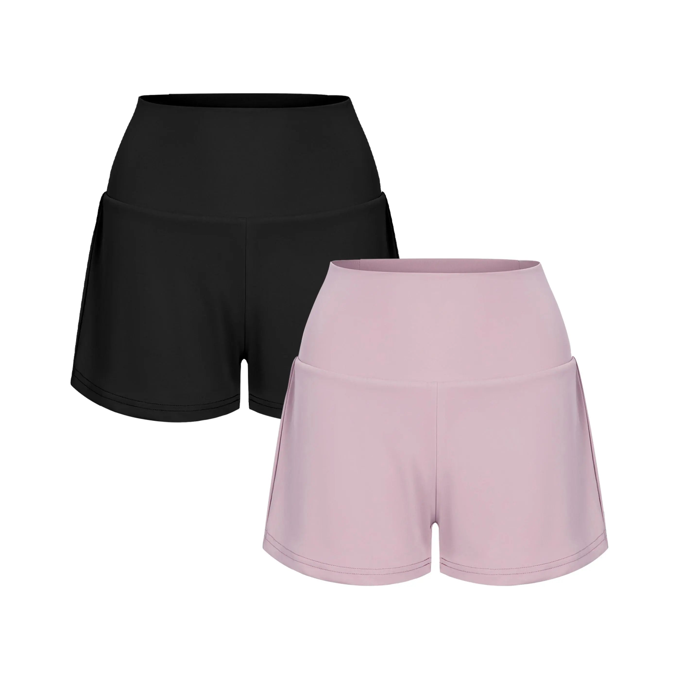 2-Piece Super High Waisted Back Pocket & Side Hidden Pocket 2-in-1 Yoga Shorts 3" Set